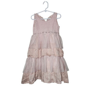 Girls Victoria Kids Pink Silk Cotton Crochet Tiered Spring Dress Size 6